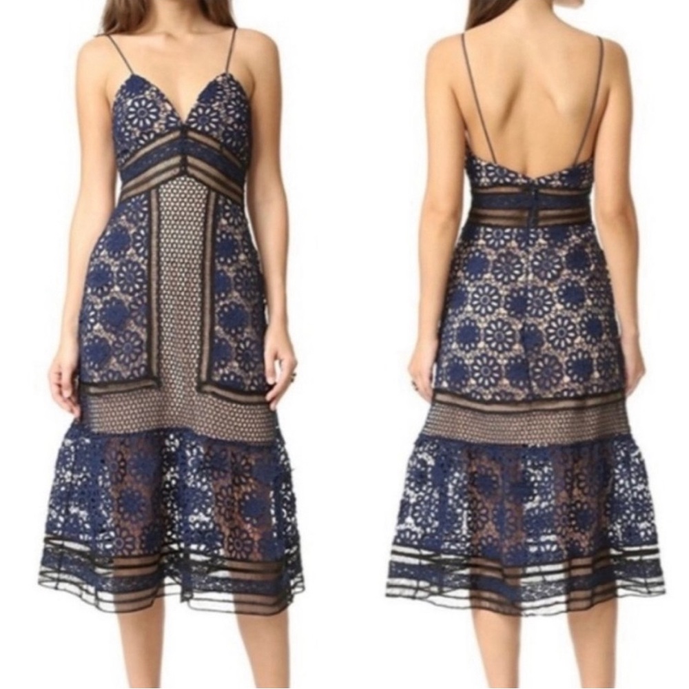 Self Portrait Lace Midi Dress | Color: Black/Blue  In perfect condition